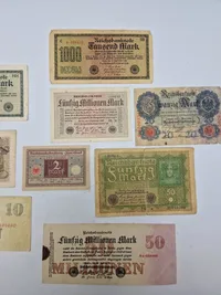 Samling originale tyske inflationssedler mm.