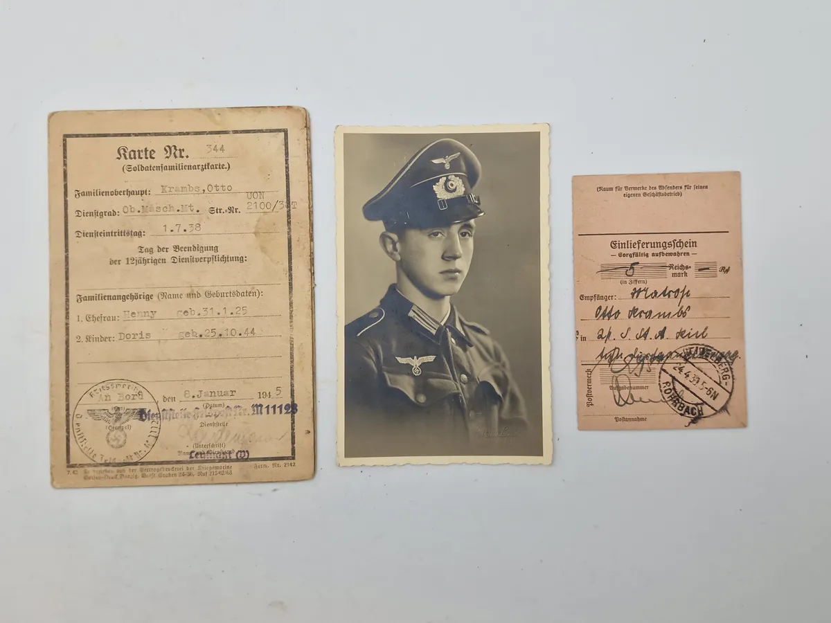 Originalt Soldatenfamilienarztkarte fra Anden Verdenskrig, dateret den 8. januar 1945, samt billede