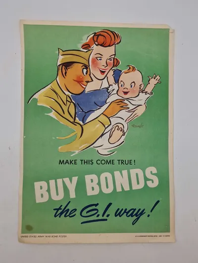 Sjælden plakat ( A4)  med reklame for køb af War Bonds - ww2