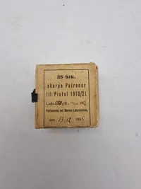 Original æske til 1910/21 ammunition dateret til 1935