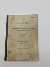 Zum Einlegen in das Gerät
Schweres Kraftrad 750 cm³
mit Seitenwagen (angetrieben)
ZUNDAPP
Typ KS 750
Ersatzteilliste
vom 6. 6. 42