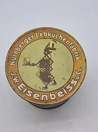 blikdåse fra J.W. Eisenbeiss u. Co., en tidligere Nürnberger Lebkuchenfabrik (Nürnberg Lebkuchenfabrik).