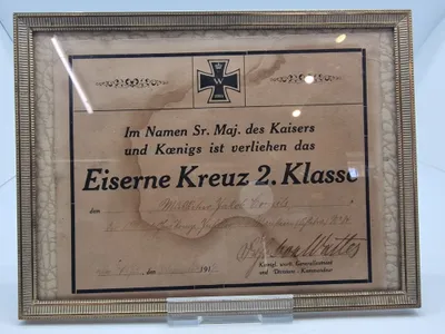 Original Tildelingbevis Jernkorset 2 klasse ww1 givet til Dansker