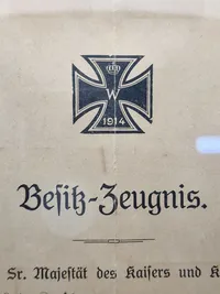 Originalt WW1 urkunde Jernkors 1 klasse