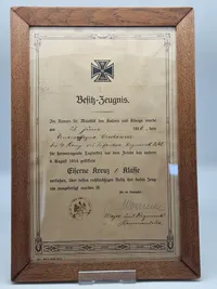 Originalt WW1 urkunde Jernkors 1 klasse