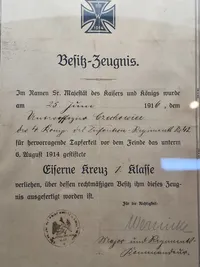 Originalt WW1 urkunde Jernkors 1 klasse