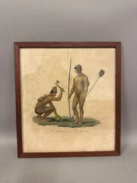 Originalt håndkoloreret kobberstik med indianere
