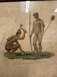 Originalt håndkoloreret kobberstik med indianere