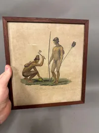 Originalt håndkoloreret kobberstik med indianere
