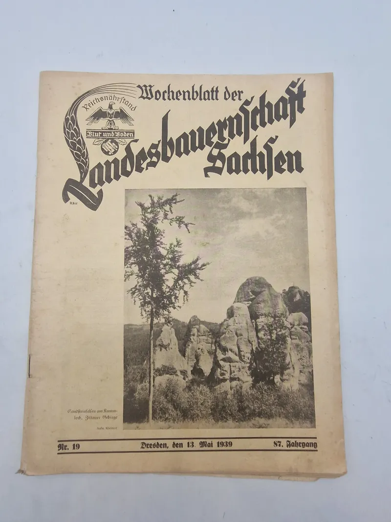 Originalt WW2 “Wochenblatt der Landesbauernschaft Sachsen" (Ugeblad for Sachsens Landbrugssammenslutning)