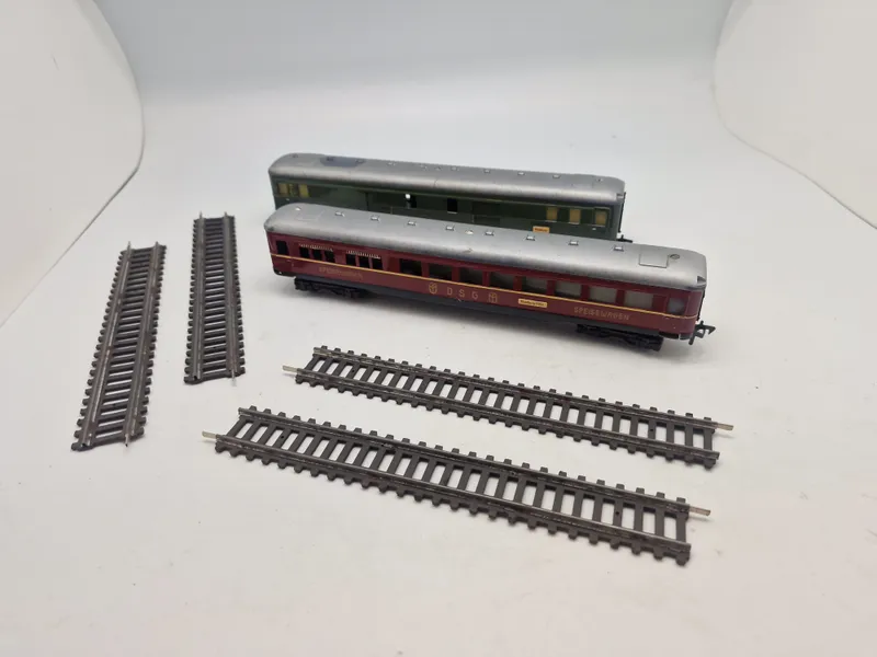 Samling model tog med skinner (Made in US zone, Germany)