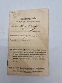 Originalt 
Indtegningsbevis
om Optagelse i Lægdrullen