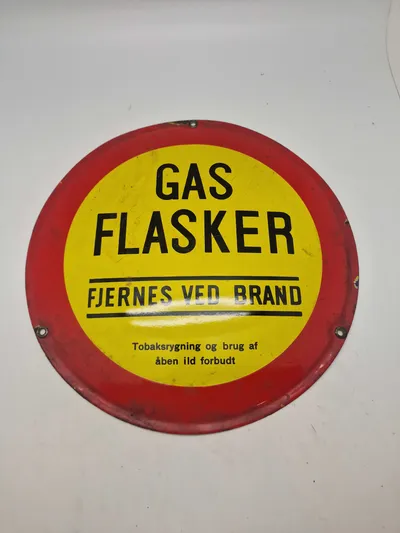 Originalt emaljeskilt - “Gasflasker fjernes ved brand”