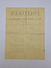 Original spiseseddel fra Politiken, 1945 (valgaftenen 30 september)