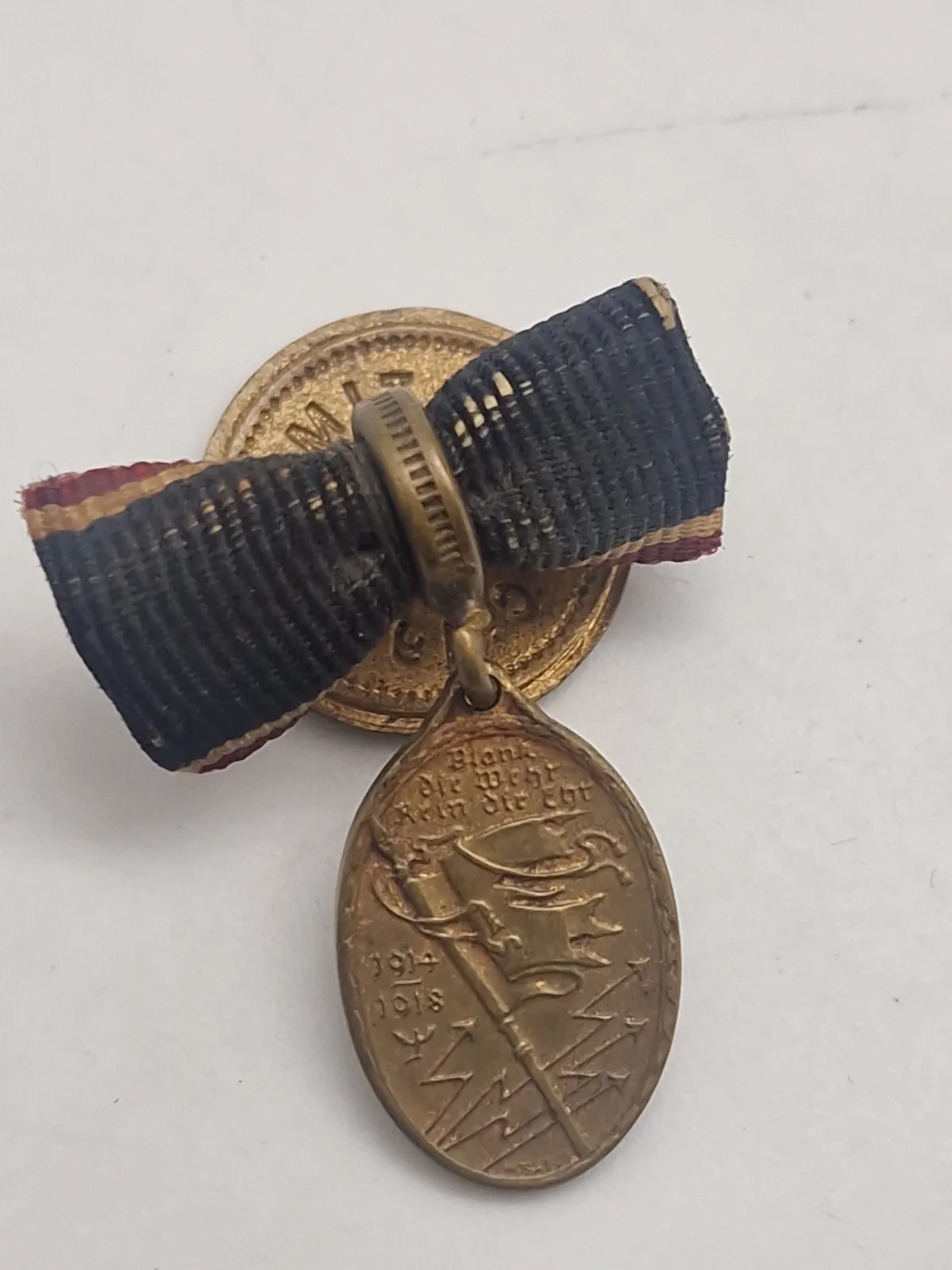 Original Blank die Wehr Rein Ehr 1914-1918 medalje. Miniature til knappehullet