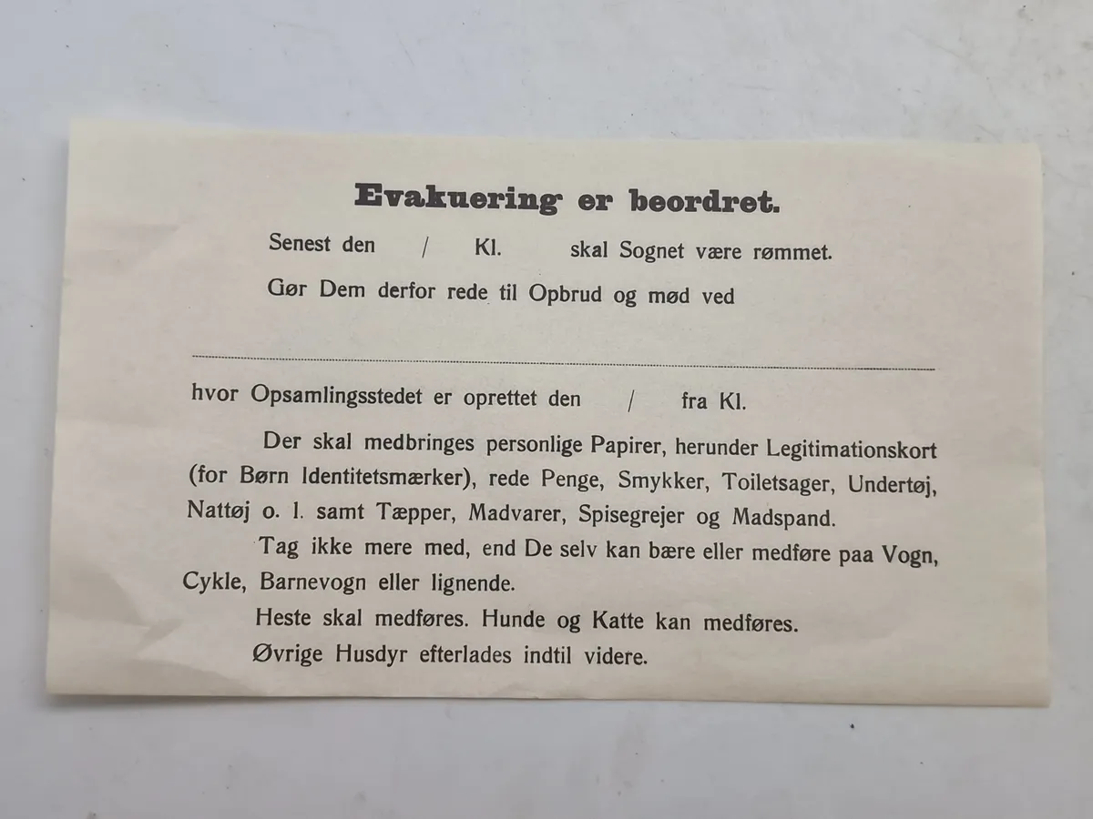 Original evakueringsseddel - ww2