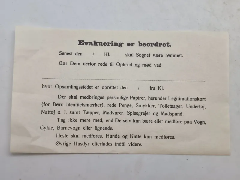 Original evakueringsseddel - ww2