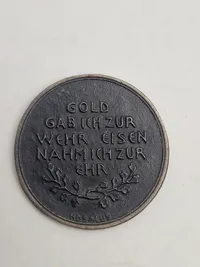 Original tysk “Gold Für Eisen” mønt - ww1