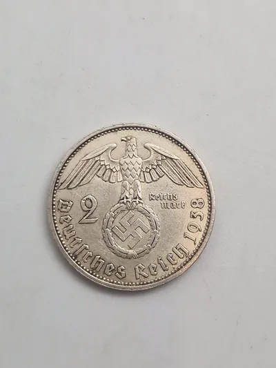 Mønt sølv 2 mark med hagekors 1938 A
