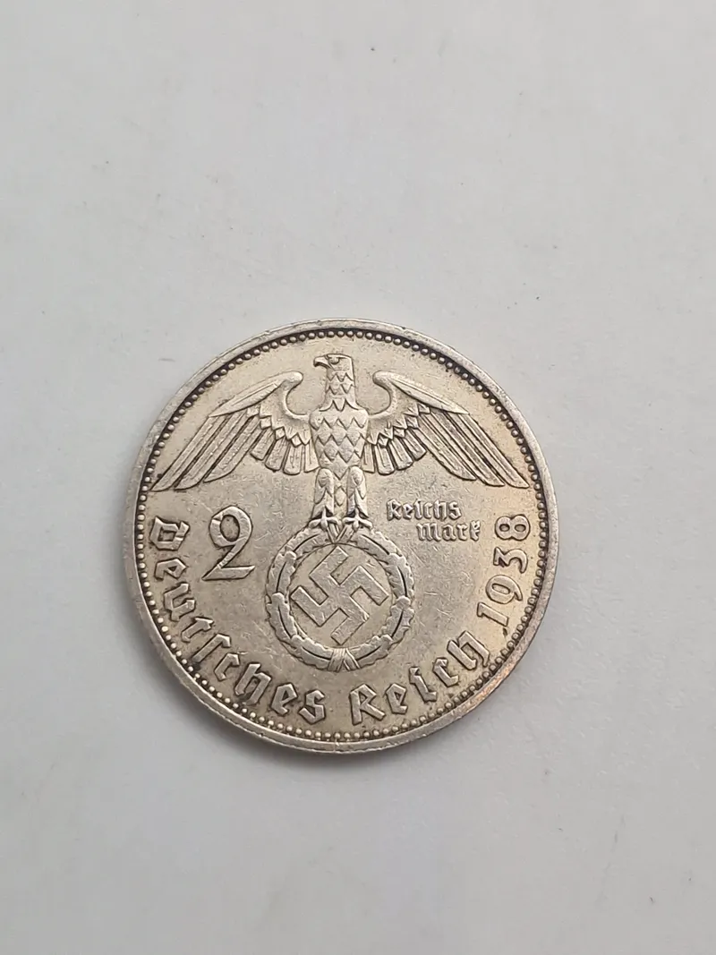 Mønt sølv 2 mark med hagekors 1938 A