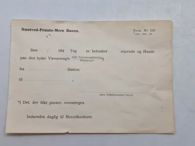 Original værnemagts seddel fra lokal togbane