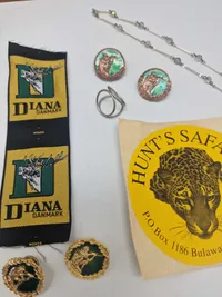 Samling patches, pins og mærker, mest jagtrelateret