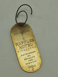 Vintage Raffles Luxury Hotel Singapore Brass Hotel Room Key Keychain Fob