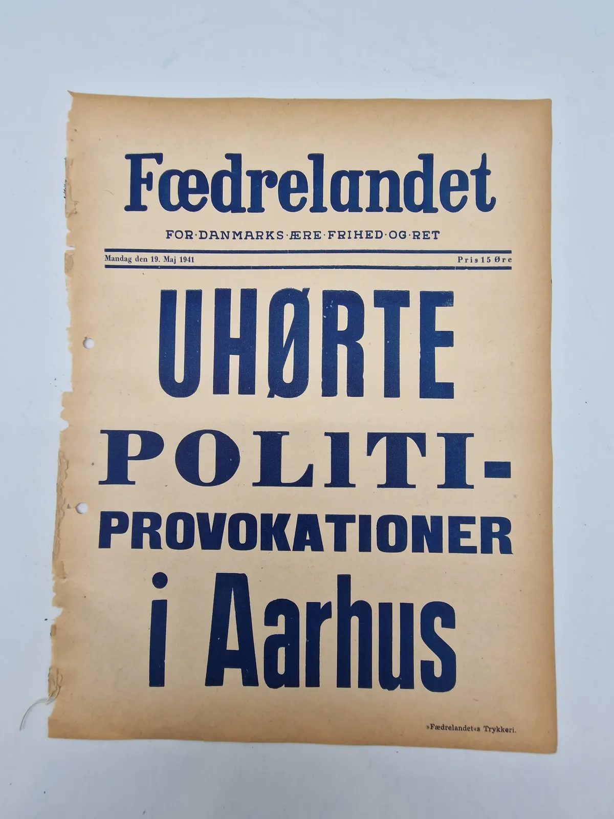 Original spiseseddel fra den danske nazistiske avis “Fædrelandet”