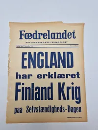 Original spiseseddel fra den danske nazistiske avis “Fædrelandet”