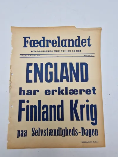 Original spiseseddel fra den danske nazistiske avis “Fædrelandet”