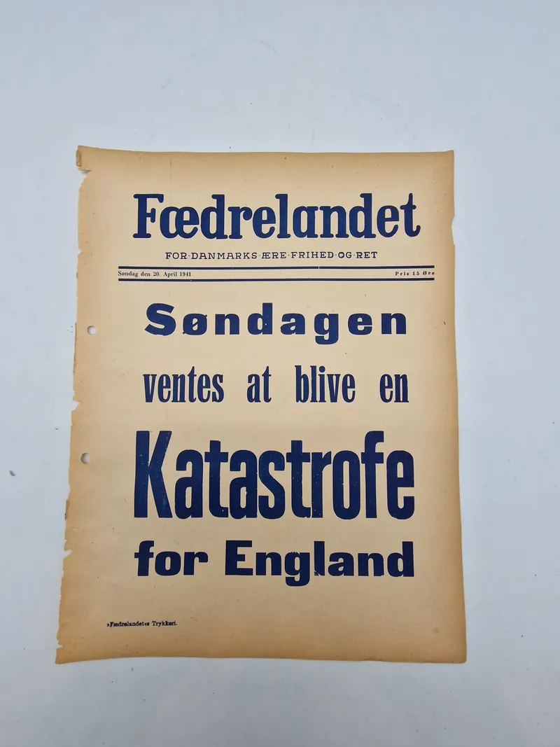 Original spiseseddel fra den danske nazistiske avis “Fædrelandet”  WW2