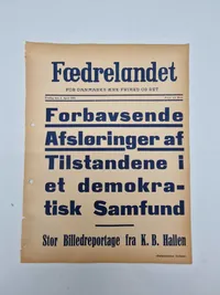 Original spiseseddel fra den danske nazistiske avis “Fædrelandet”