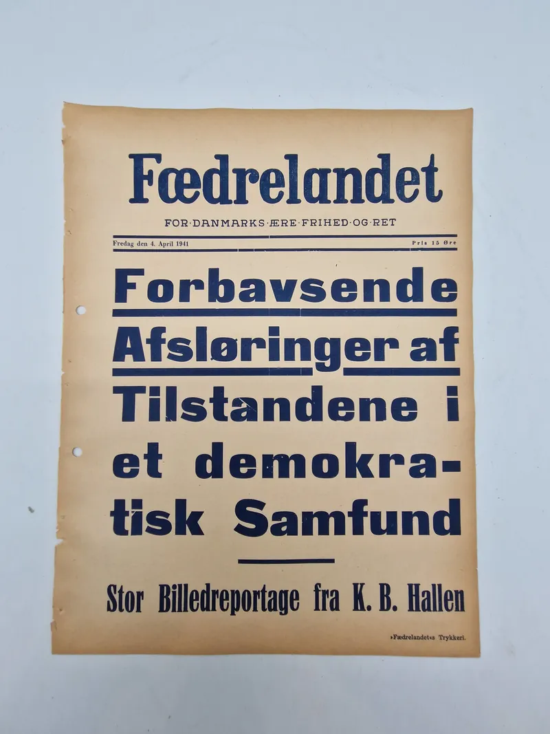 Original spiseseddel fra den danske nazistiske avis “Fædrelandet”