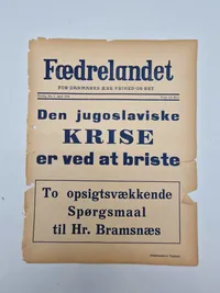 Original spiseseddel fra den danske nazistiske avis “Fædrelandet”