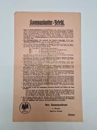 Original "Kommandantur-Befehl" er en militær ordre fra Kommandanturet i Berlin, der fastsætter regler for militært personel i byen WW1