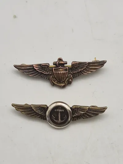 Originalt "Naval Aviator Pilot Wings Patch" & US Navy Naval Observer Overseas Cap Badge