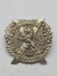 Originalt mærke WW1/WW2 fra London Scottish Regiment, et tidligere reserveinfanteriregiment i den britiske hær