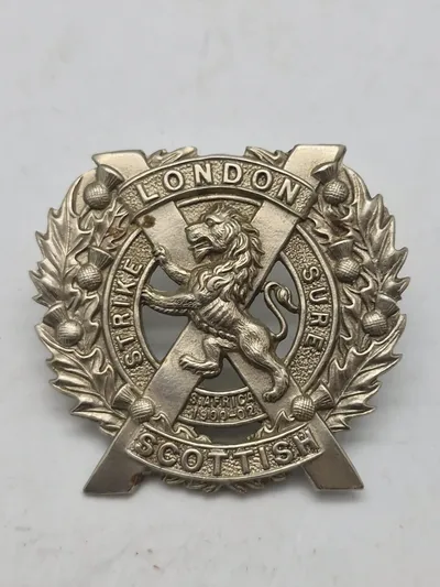 Originalt mærke WW1/WW2 fra London Scottish Regiment, et tidligere reserveinfanteriregiment i den britiske hær