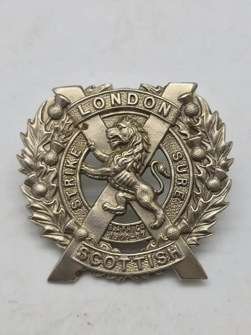Originalt mærke WW1/WW2 fra London Scottish Regiment, et tidligere reserveinfanteriregiment i den britiske hær