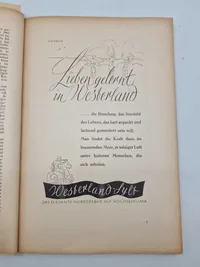 Originalt eks af Volk und Welt" (Folk og Verden) og undertitlen "Die Großzeitschrift der Anspruchsvollen" (Det store magasin for de krævende)