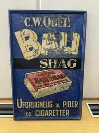 Originalt Antikt C.W. Obels Bali Shag metal skilt