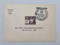 Originalt Deutsche Post Osten ein Jahr Generalgouvernement 26 Oktober 1940. Warschau