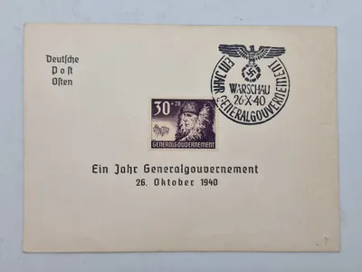 Originalt Deutsche Post Osten ein Jahr Generalgouvernement 26 Oktober 1940. Warschau