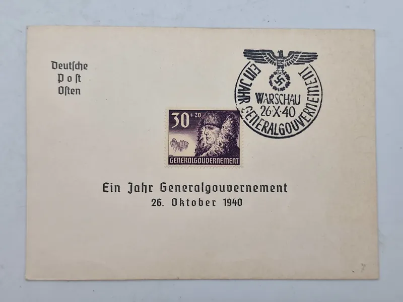 Originalt Deutsche Post Osten ein Jahr Generalgouvernement 26 Oktober 1940. Warschau