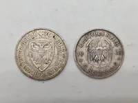 Originale tyske sølvmønter - bl.a. 5 Reichmark fra 1935 (bemærk de små hagekors)