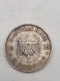 Originale tyske sølvmønter - bl.a. 5 Reichmark fra 1935 (bemærk de små hagekors)