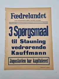 Original spiseseddel fra den nazistiske danske avis “Fædrelandet”