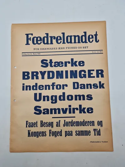 Original spiseseddel fra den nazistiske danske avis “Fædrelandet”