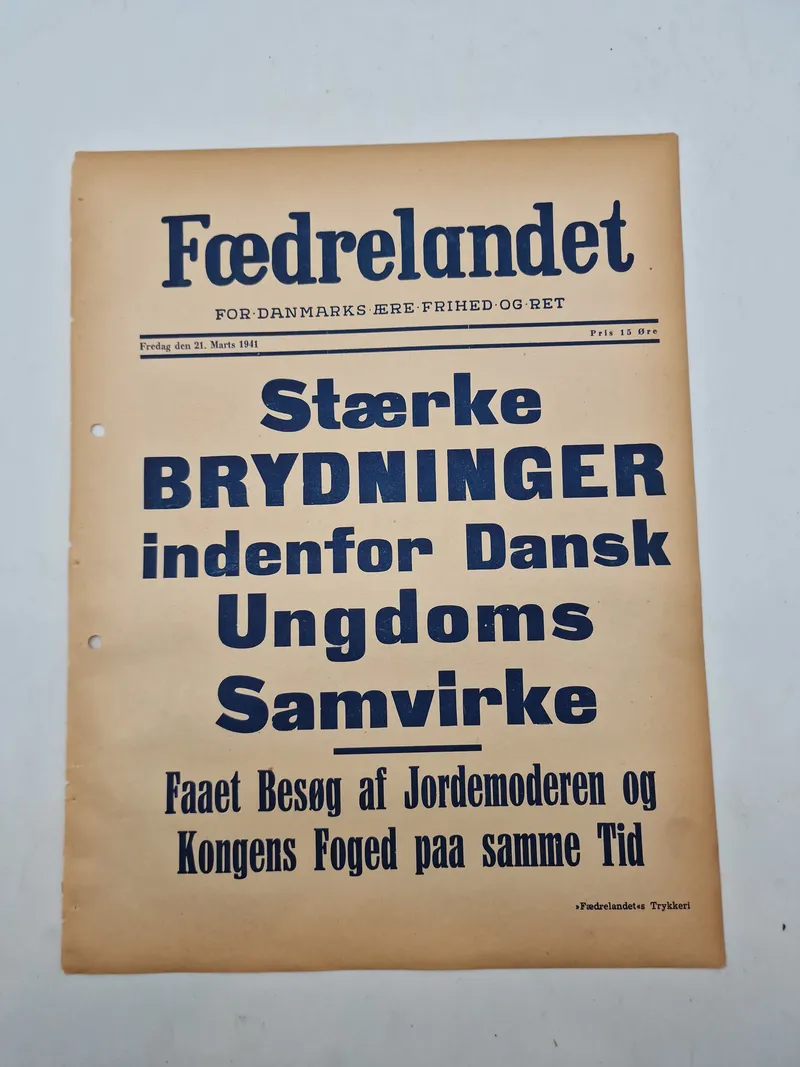 Original spiseseddel fra den nazistiske danske avis “Fædrelandet”