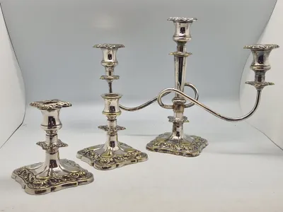 Samling sølvstager (Pletsølv)